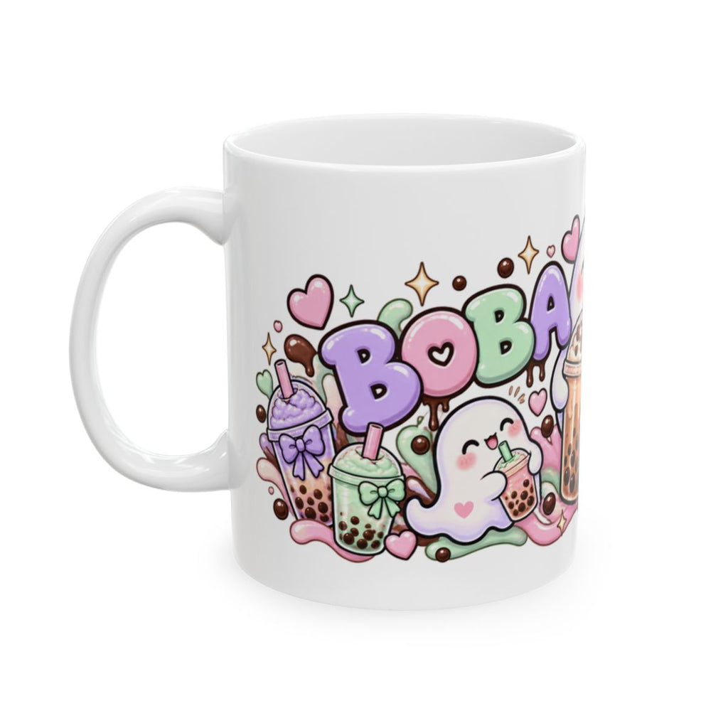 Boba Boo Cute Ghost Mug | Kawaii Bubble Tea Halloween Coffee Mug, Pastel Boba Lover Gift for Her