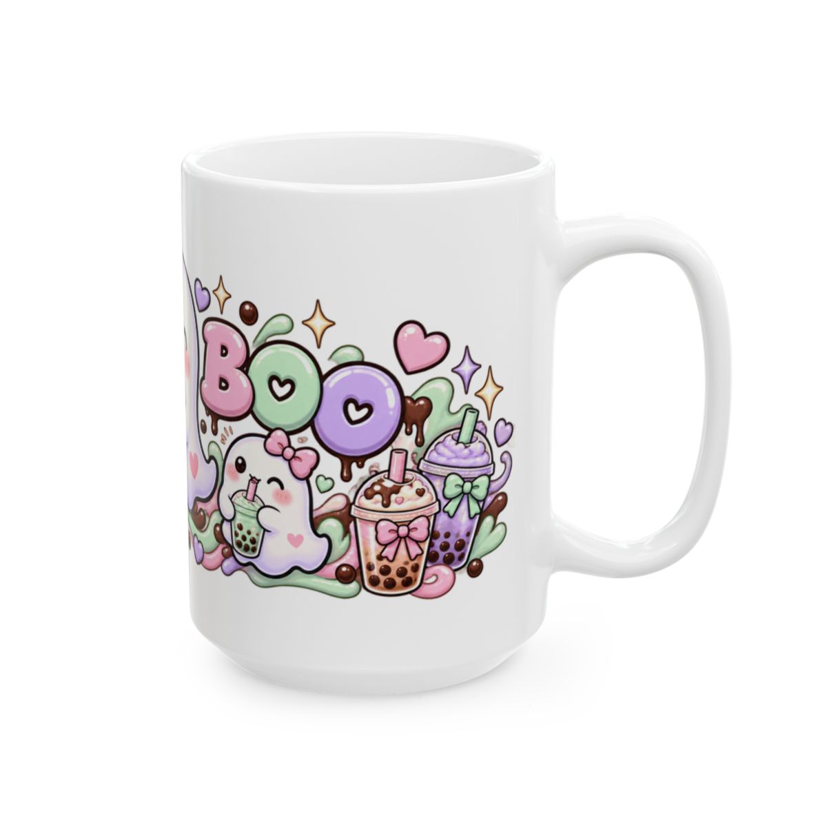 Boba Boo Cute Ghost Mug | Kawaii Bubble Tea Halloween Coffee Mug, Pastel Boba Lover Gift for Her