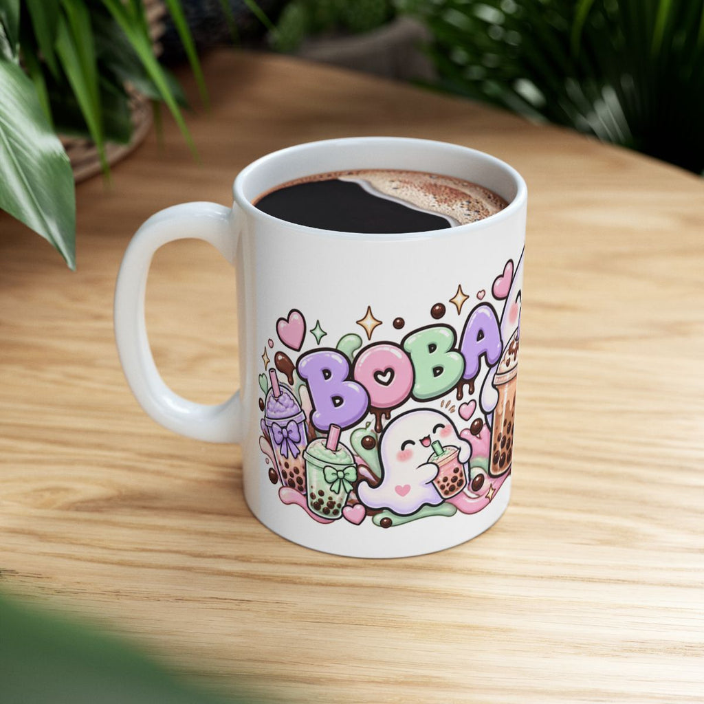 Boba Boo Cute Ghost Mug | Kawaii Bubble Tea Halloween Coffee Mug, Pastel Boba Lover Gift for Her