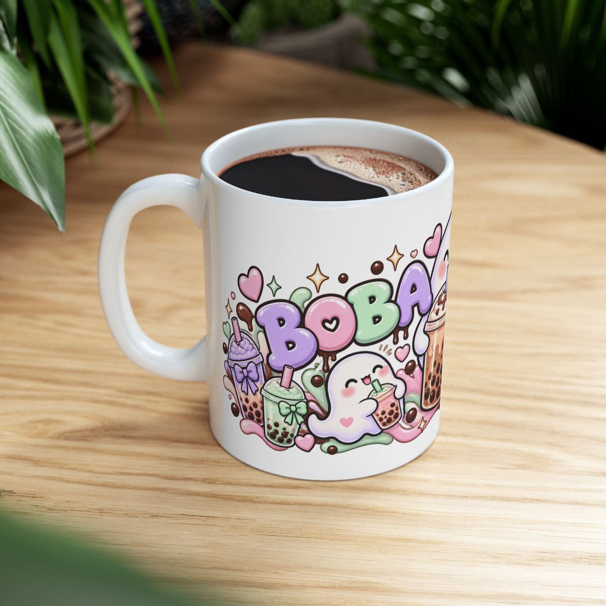 Boba Boo Cute Ghost Mug | Kawaii Bubble Tea Halloween Coffee Mug, Pastel Boba Lover Gift for Her