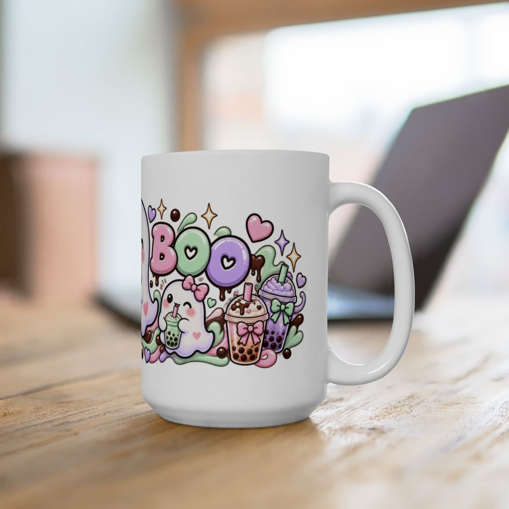 Boba Boo Cute Ghost Mug | Kawaii Bubble Tea Halloween Coffee Mug, Pastel Boba Lover Gift for Her