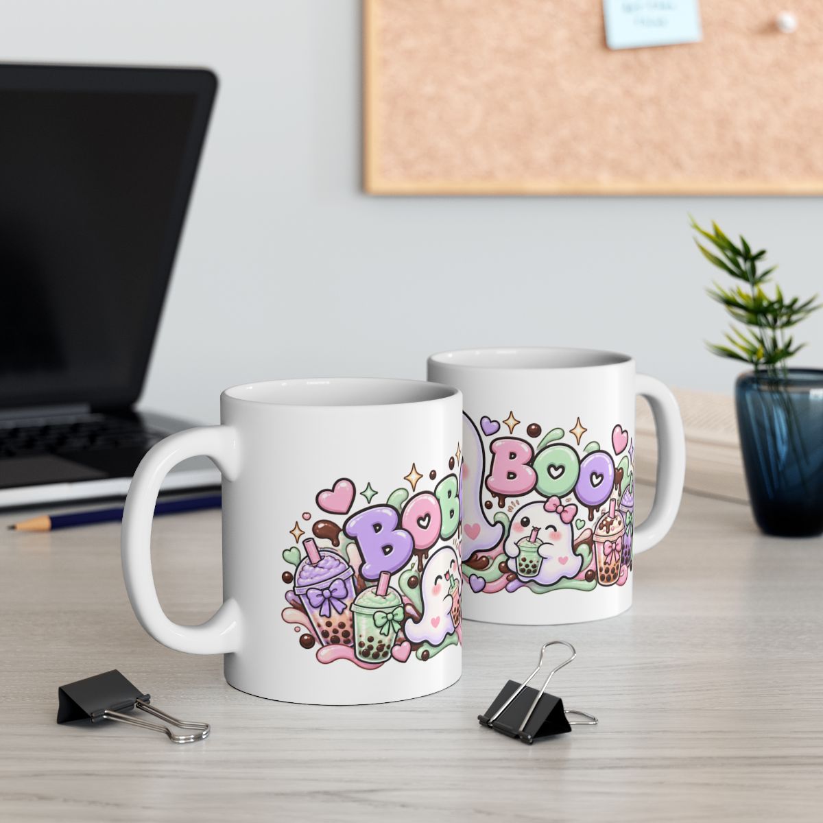Boba Boo Cute Ghost Mug | Kawaii Bubble Tea Halloween Coffee Mug, Pastel Boba Lover Gift for Her