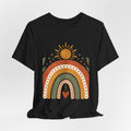 Boho Rainbow Sun T-Shirt | Earth Tone Rainbow with Heart and Sun