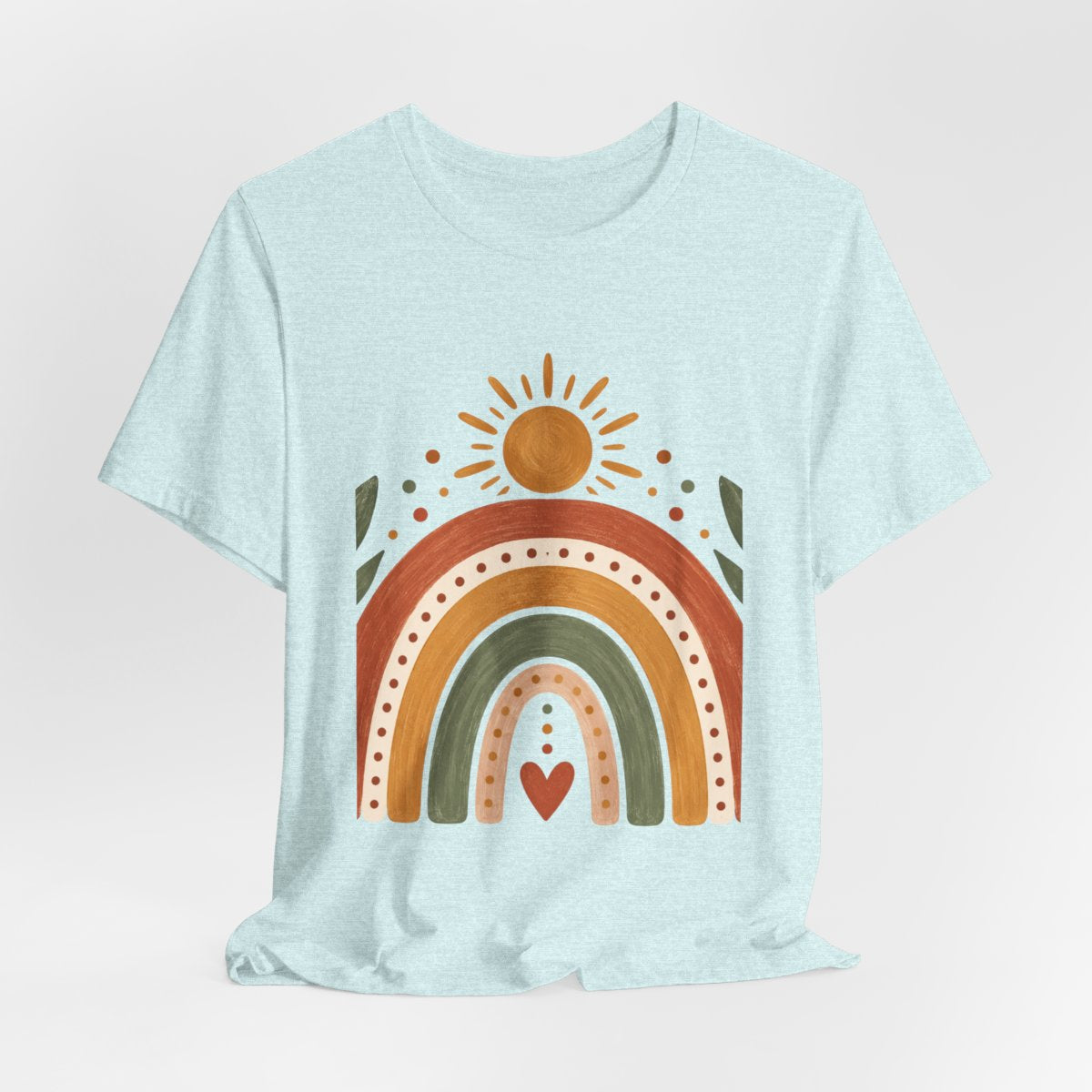 Boho Rainbow Sun T-Shirt | Earth Tone Rainbow with Heart and Sun