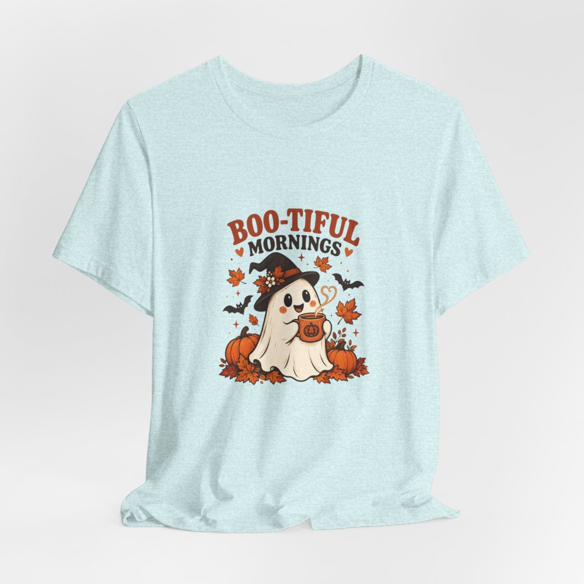 Boo-tiful Mornings ghost with pumpkin Tee | Halloween fall graphic tee