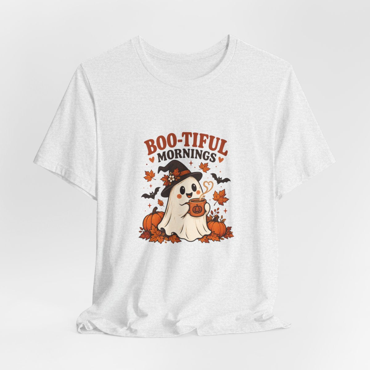 Boo-tiful Mornings ghost with pumpkin Tee | Halloween fall graphic tee