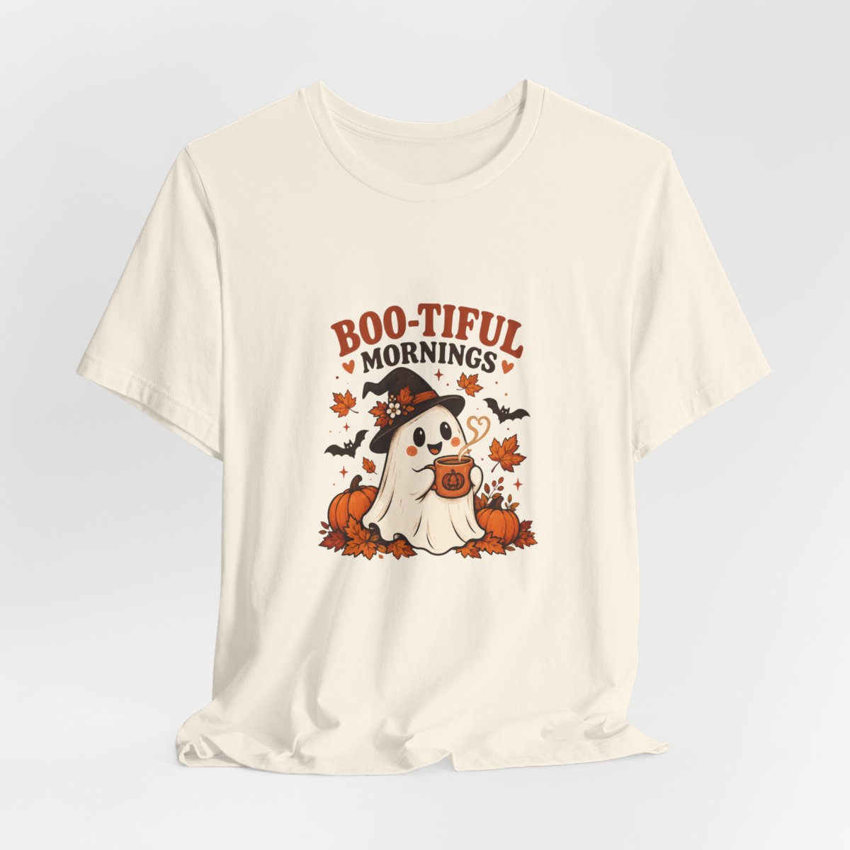 Boo-tiful Mornings ghost with pumpkin Tee | Halloween fall graphic tee