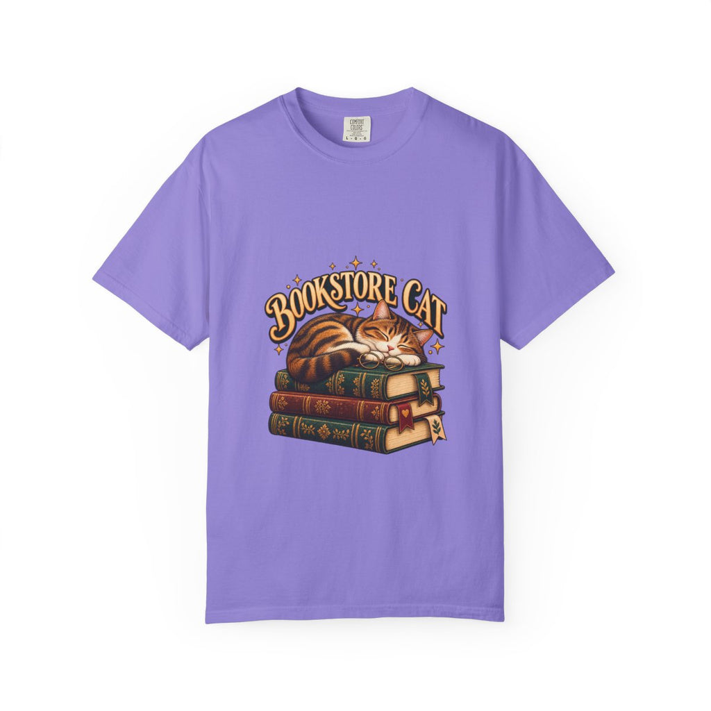 Bookstore Cat T-shirt | Sleeping Cat on Vintage Books
