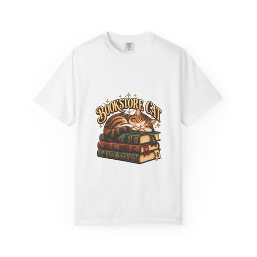 Bookstore Cat T-shirt | Sleeping Cat on Vintage Books