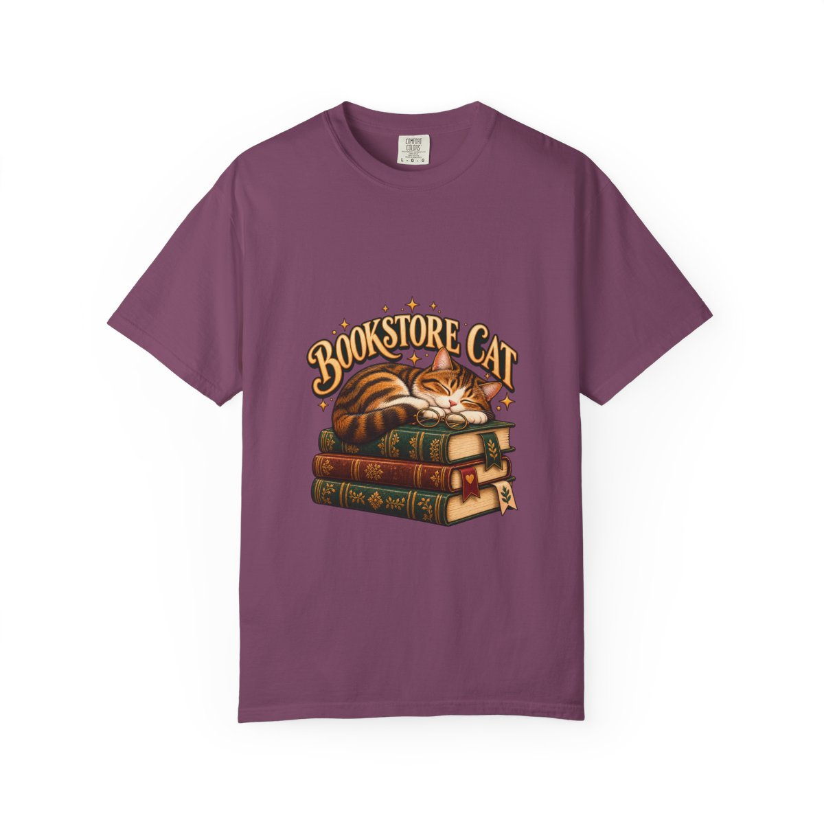 Bookstore Cat T-shirt | Sleeping Cat on Vintage Books