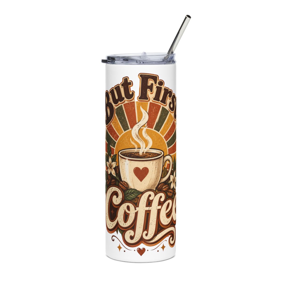 But First Coffee Stainless Steel Tumbler 20oz | Retro Coffee Cup Design