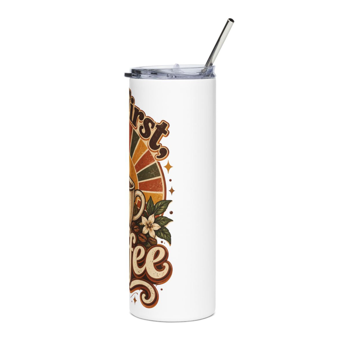 But First Coffee Stainless Steel Tumbler 20oz | Retro Coffee Cup Design