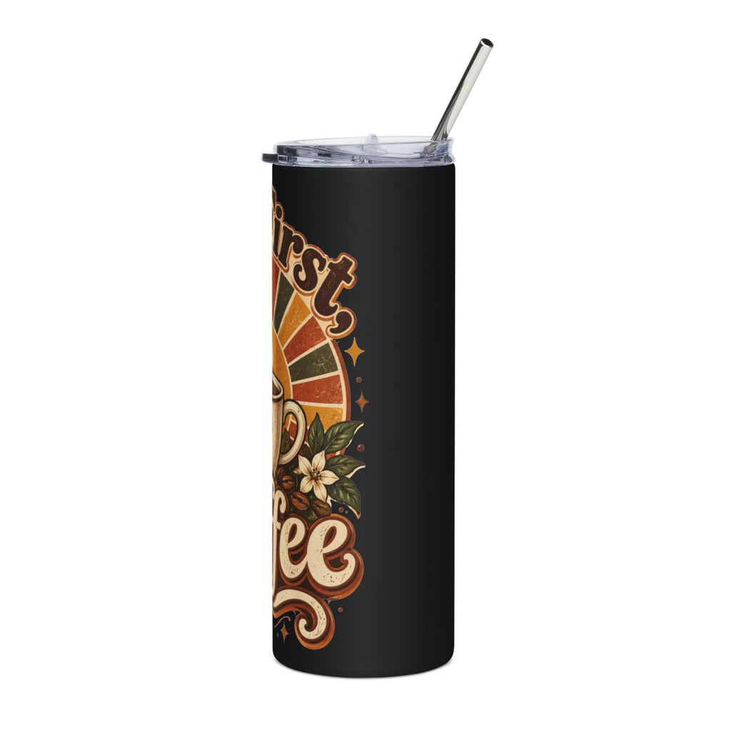 But First Coffee Stainless Steel Tumbler 20oz | Retro Coffee Cup Design