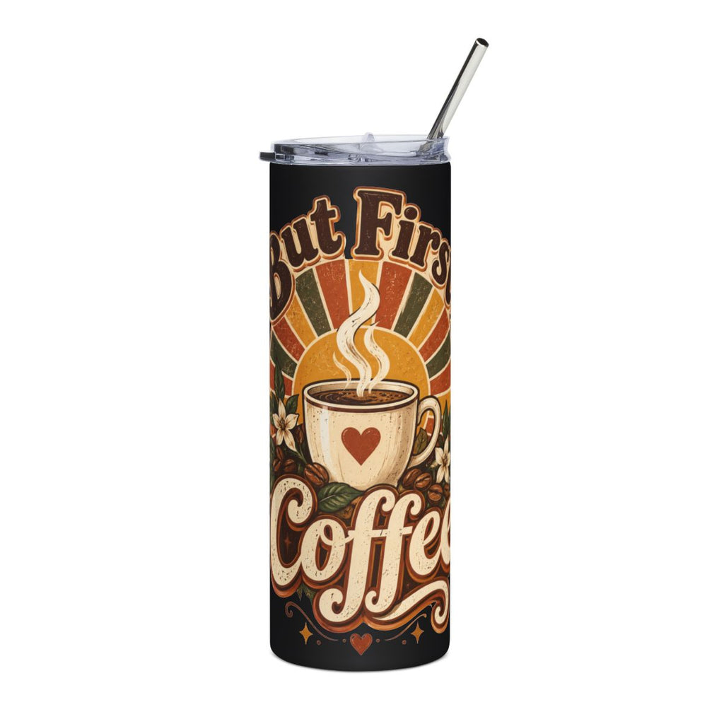 But First Coffee Stainless Steel Tumbler 20oz | Retro Coffee Cup Design