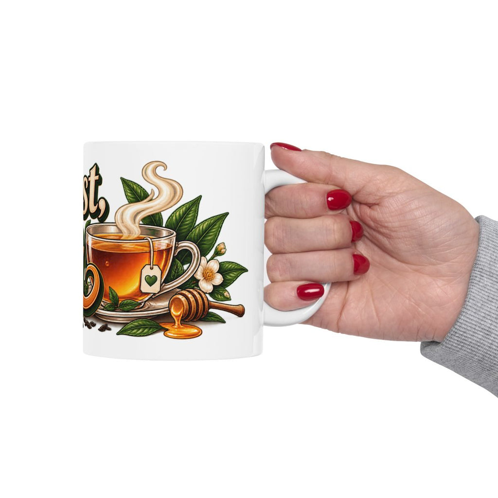 But First Tea Mug | Tea Cup Illustration, Floral Tea Leaves Design