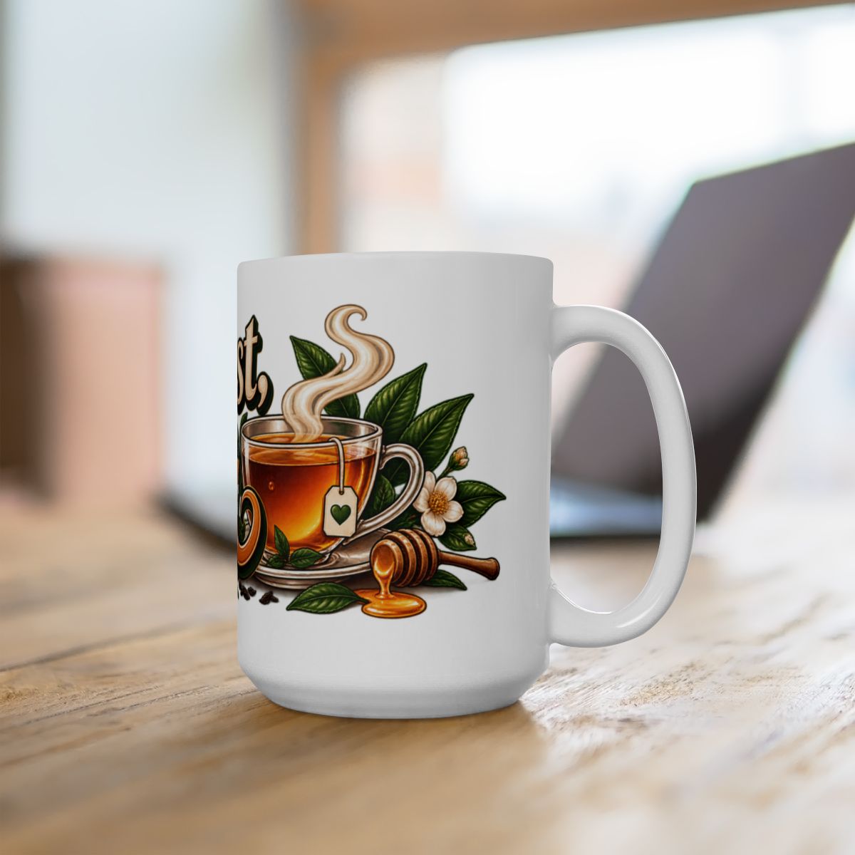 But First Tea Mug | Tea Cup Illustration, Floral Tea Leaves Design
