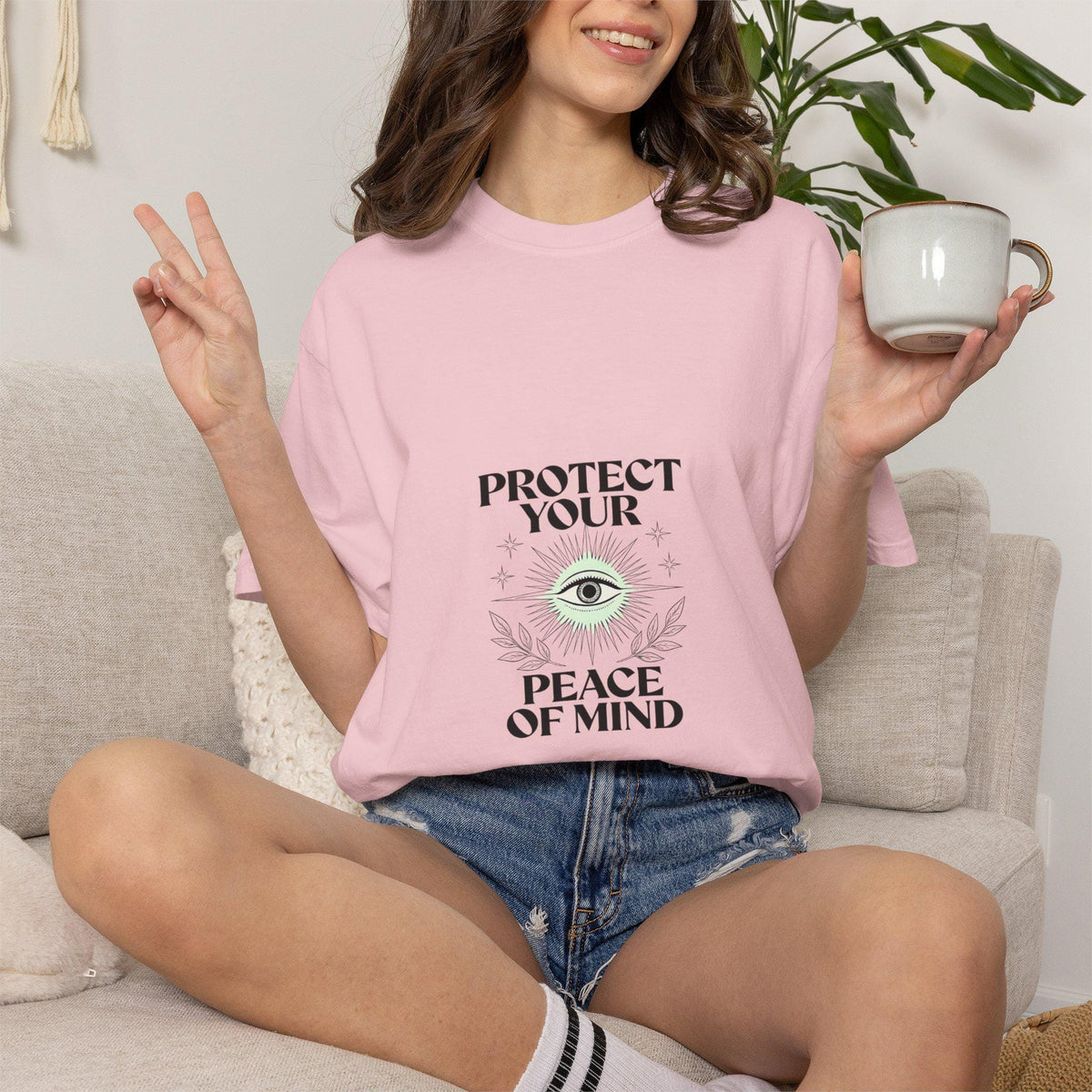 Protect Your Peace of Mind T-Shirt | Eye Illustration Spiritual Tee | Minimalist Third Eye Shirt | Mindful Gift | Yoga Meditation