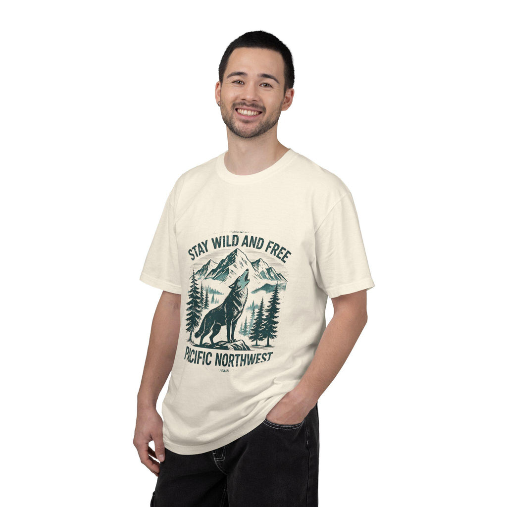 Stay Wild and Free Wolf Pacific Northwest T-Shirt | Mountain Camping Tee | Nature Lover Gift | Hiking Adventure Shirt | Wildlife Outdoor