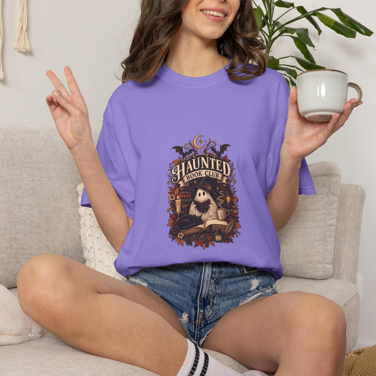 Haunted Book Club T-shirt | Ghost Reading Design, Halloween Literary Tee