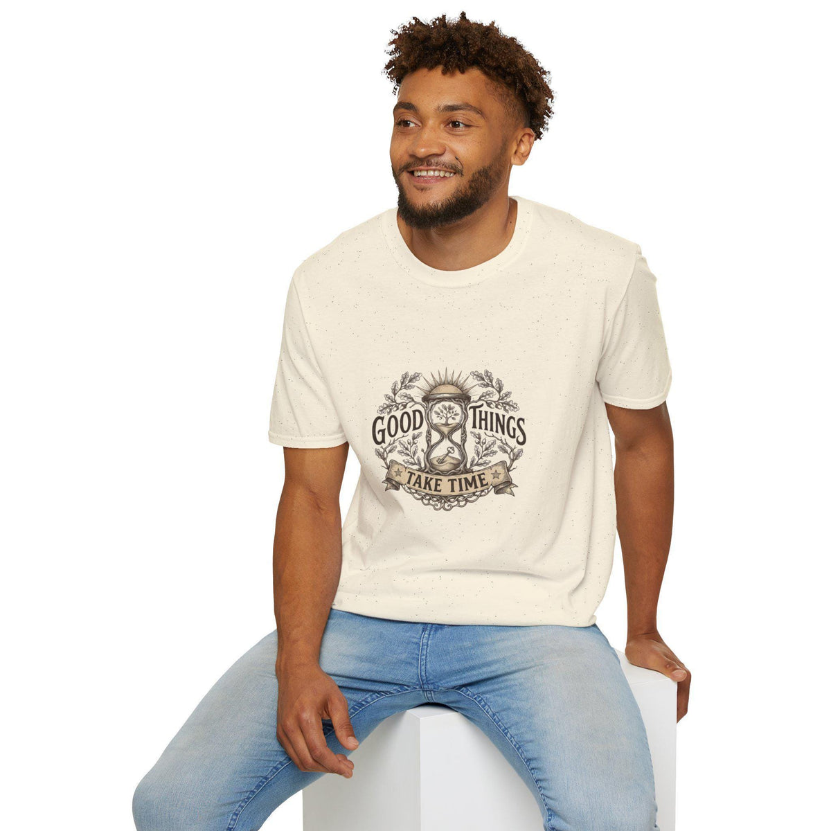 Good Things Take Time T-Shirt | Hourglass Floral Illustration