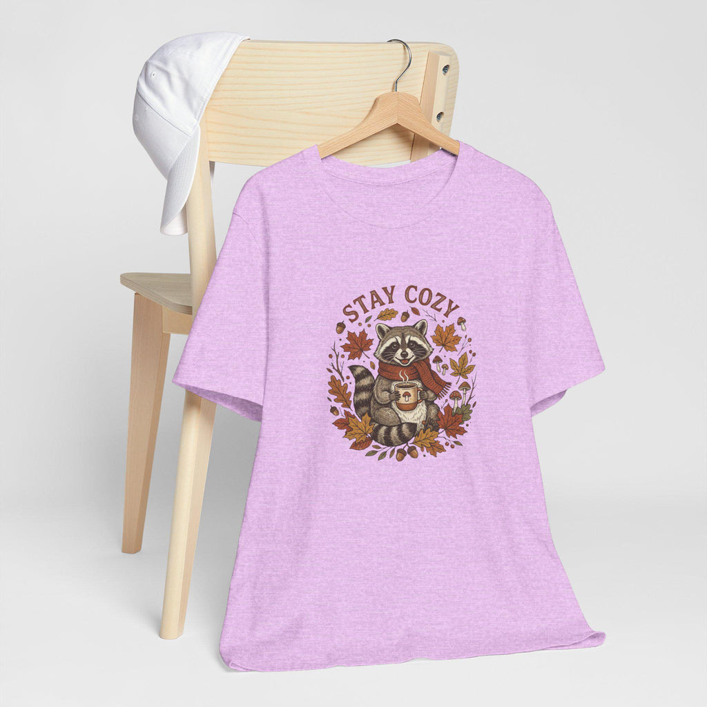 Stay Cozy Raccoon with Coffee Tee | Autumn Leaves Fall Shirt