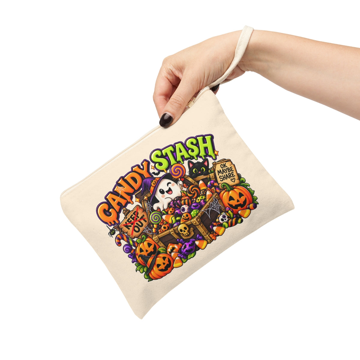 Candy Stash Zipper Pouch | Halloween ghost, pumpkins, candy