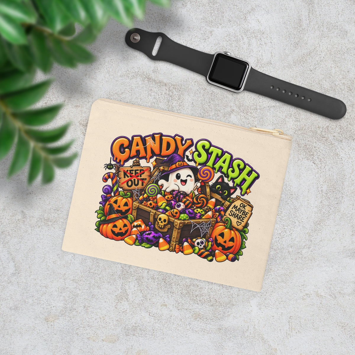 Candy Stash Zipper Pouch | Halloween ghost, pumpkins, candy