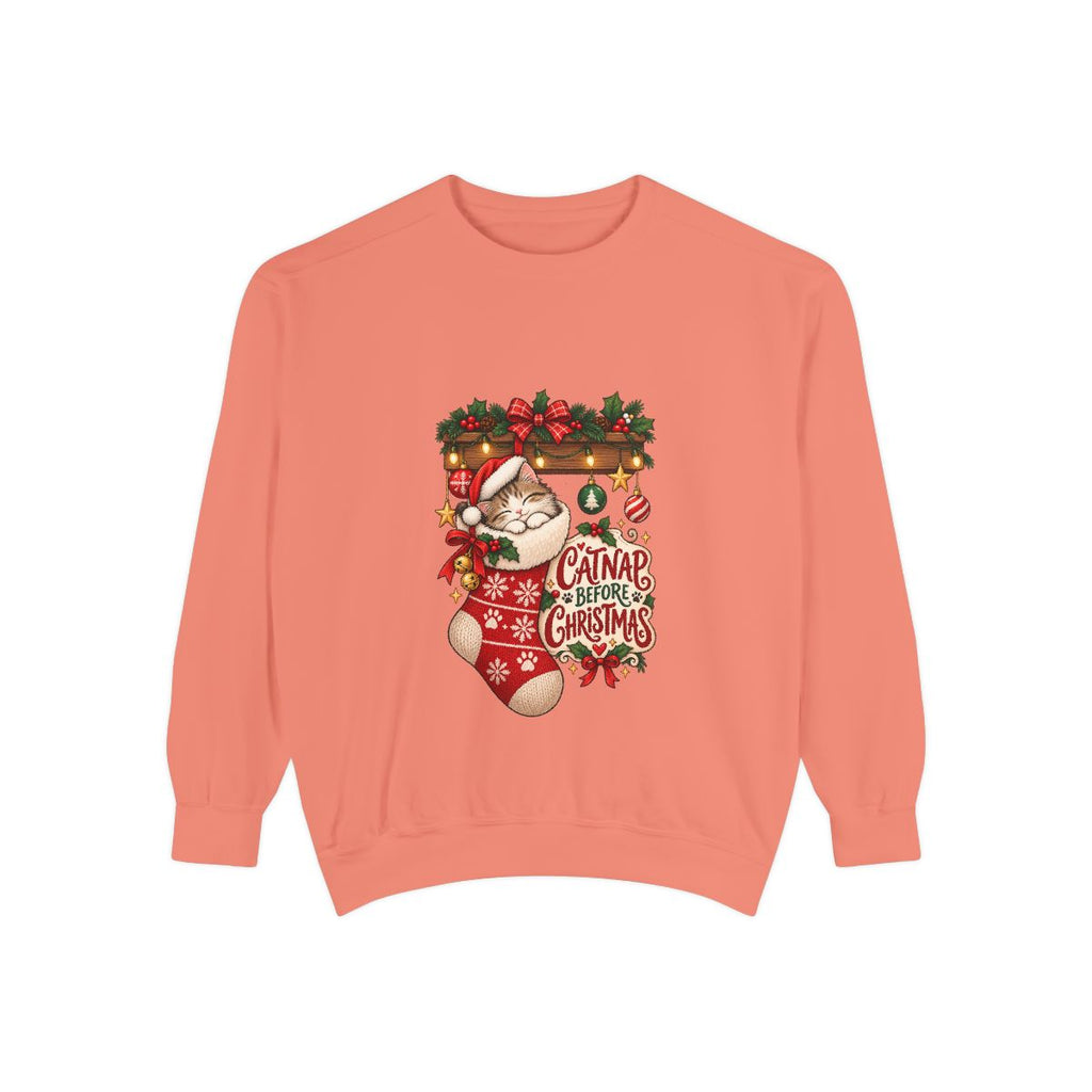 Cat in Christmas Stocking sweatshirt | Santa Hat, Holiday Garland, Can't Before Christmas design