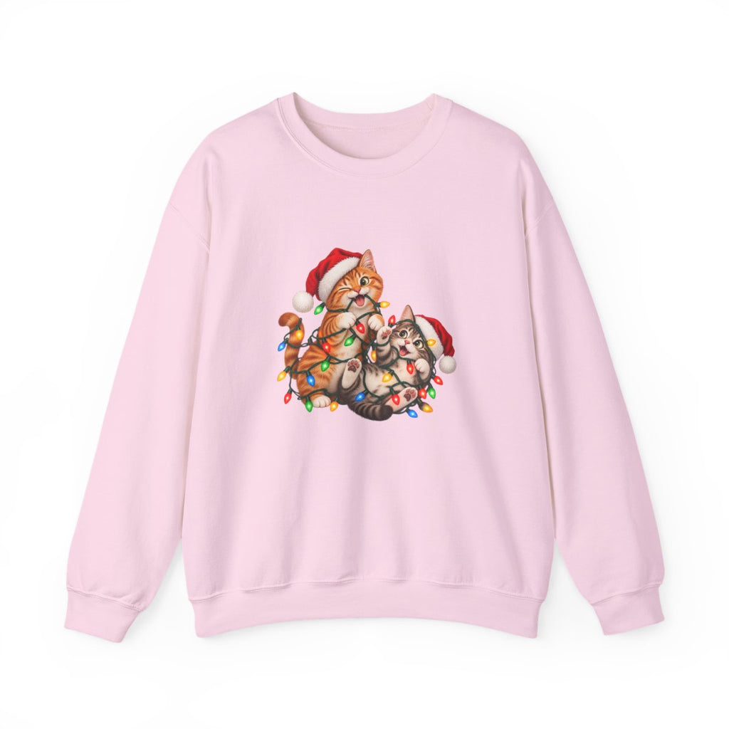 Cats Tangled in Christmas Lights Crewneck Sweatshirt | Holiday Cat Illustration