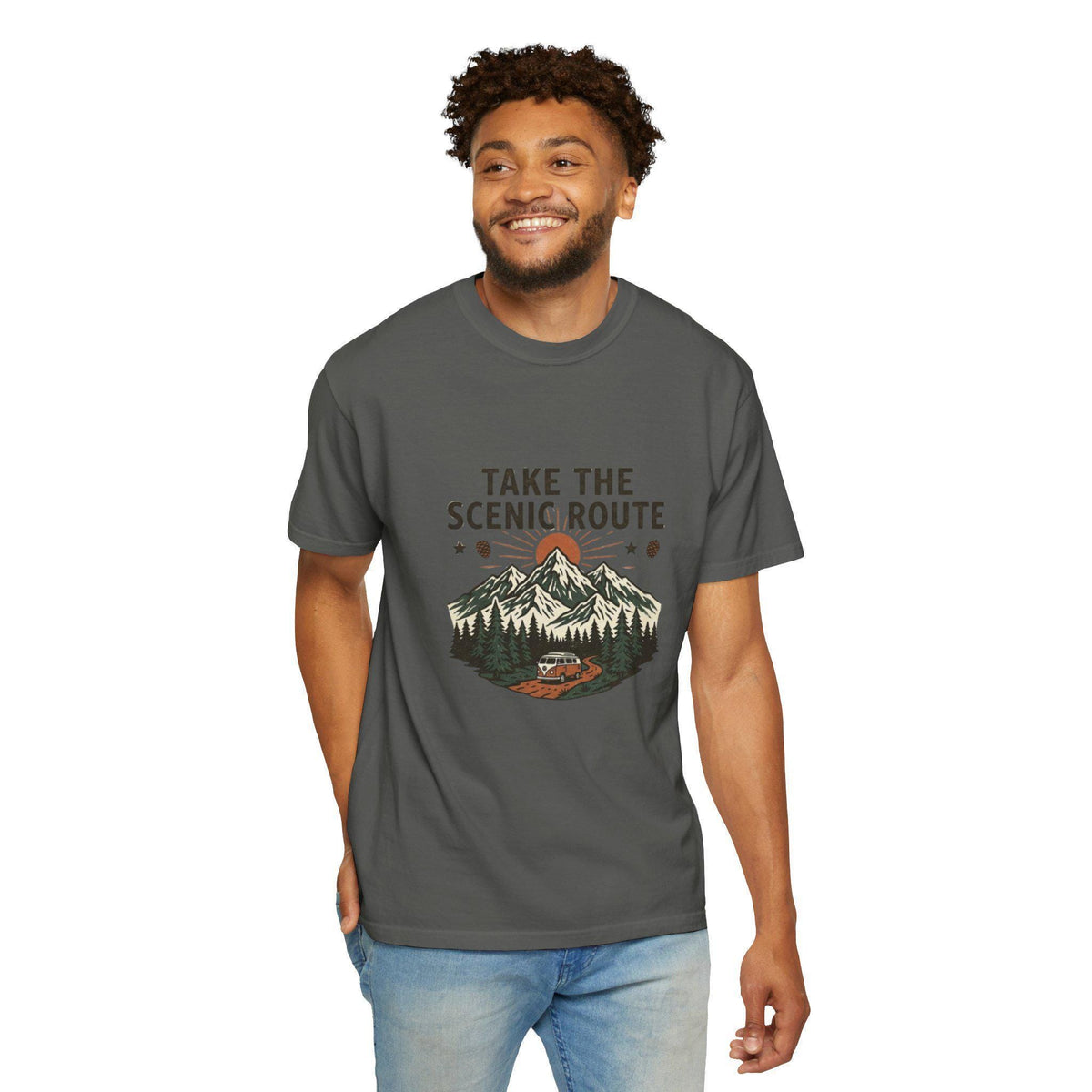 Take the Scenic Route T-shirt | Mountain Road Sunset Graphic