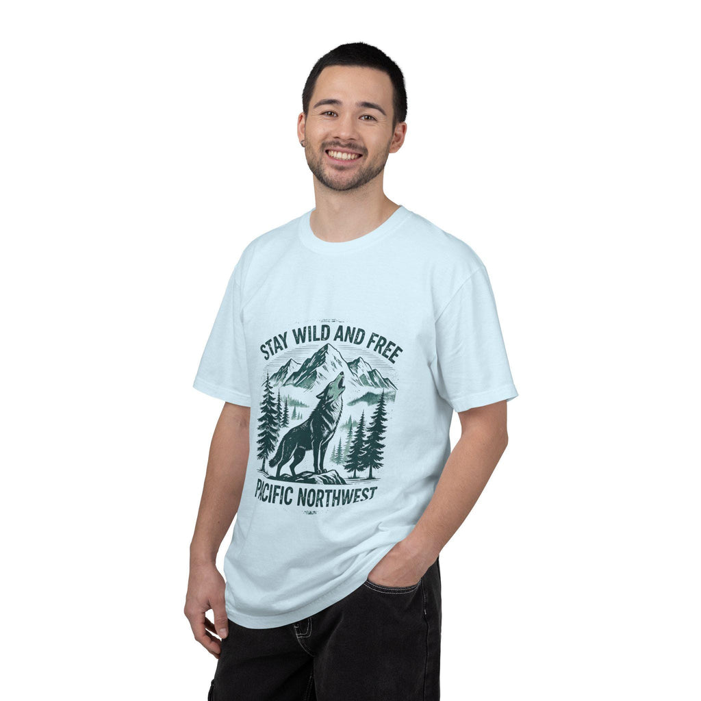 Stay Wild and Free Wolf Pacific Northwest T-Shirt | Mountain Camping Tee | Nature Lover Gift | Hiking Adventure Shirt | Wildlife Outdoor