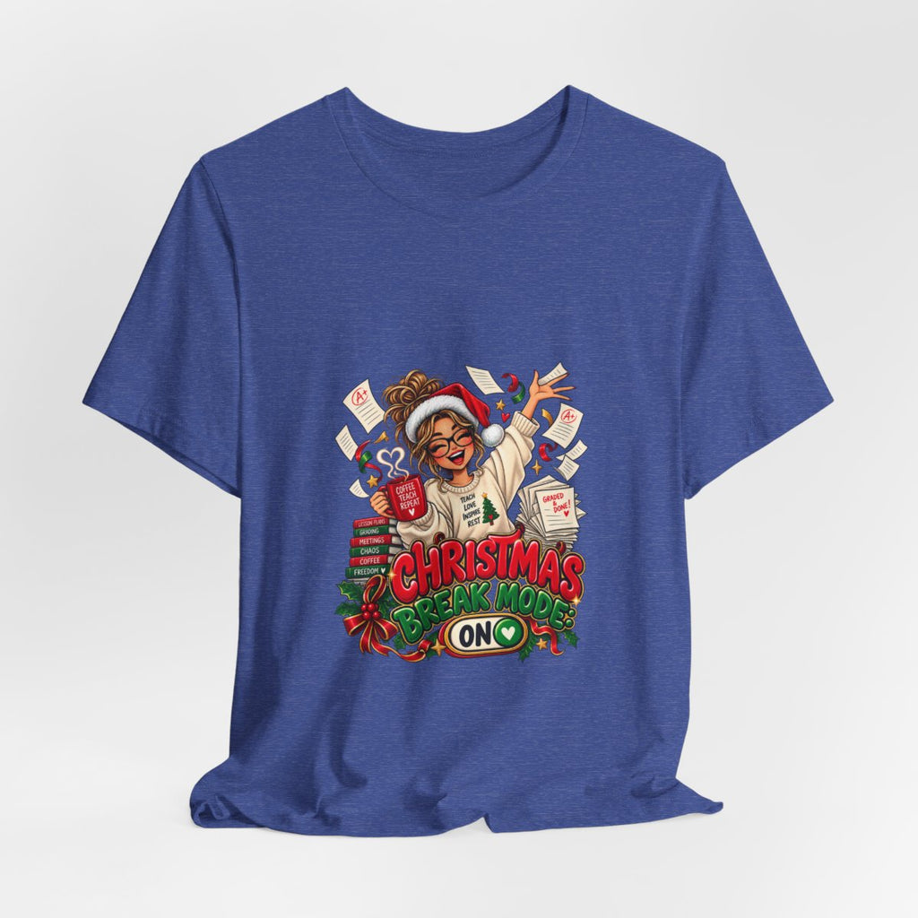 Christmas Break Mode On Teacher T-Shirt | Funny Teacher Holiday Break Coffee Graphic Tee, Educator Christmas Gift