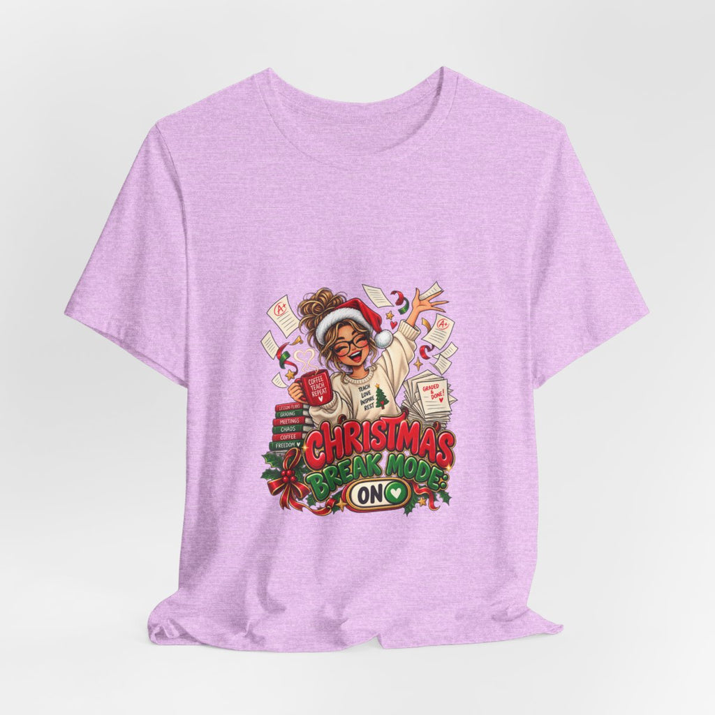 Christmas Break Mode On Teacher T-Shirt | Funny Teacher Holiday Break Coffee Graphic Tee, Educator Christmas Gift