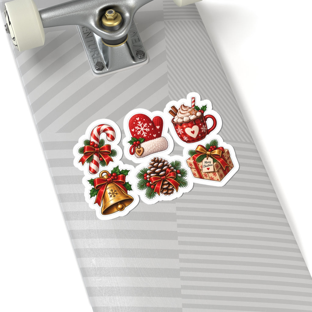 Christmas Cozy Icons Kiss-Cut Stickers | Holiday Pinecone Mug Bell Gift
