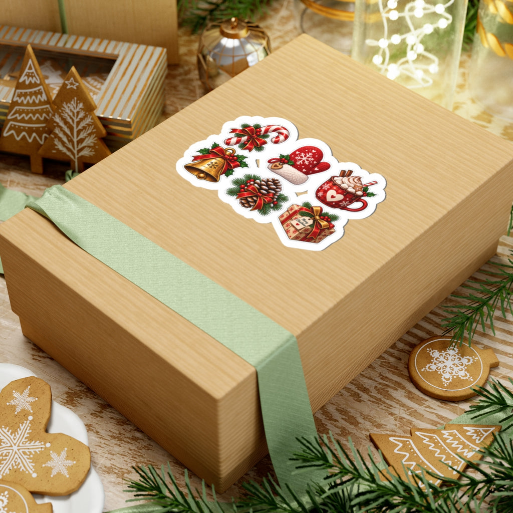 Christmas Cozy Icons Kiss-Cut Stickers | Holiday Pinecone Mug Bell Gift