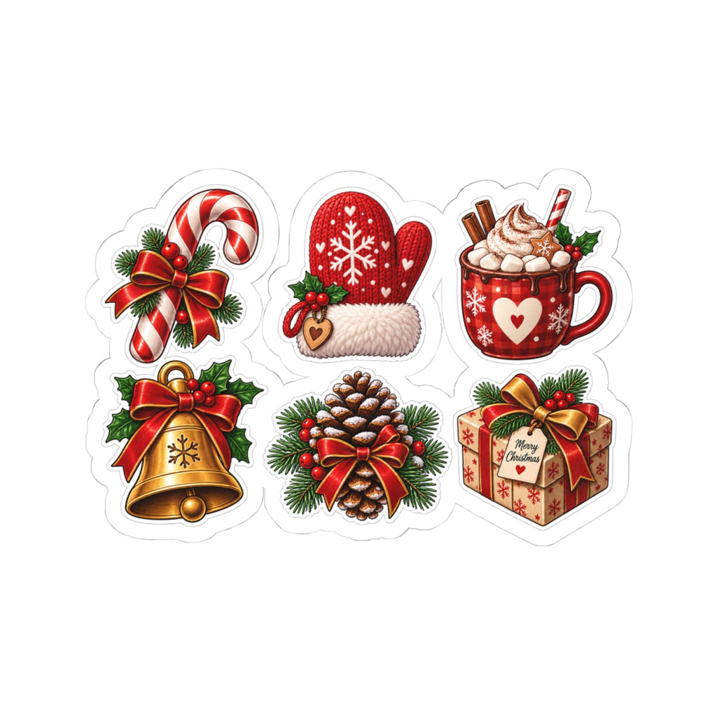 Christmas Cozy Icons Kiss-Cut Stickers | Holiday Pinecone Mug Bell Gift