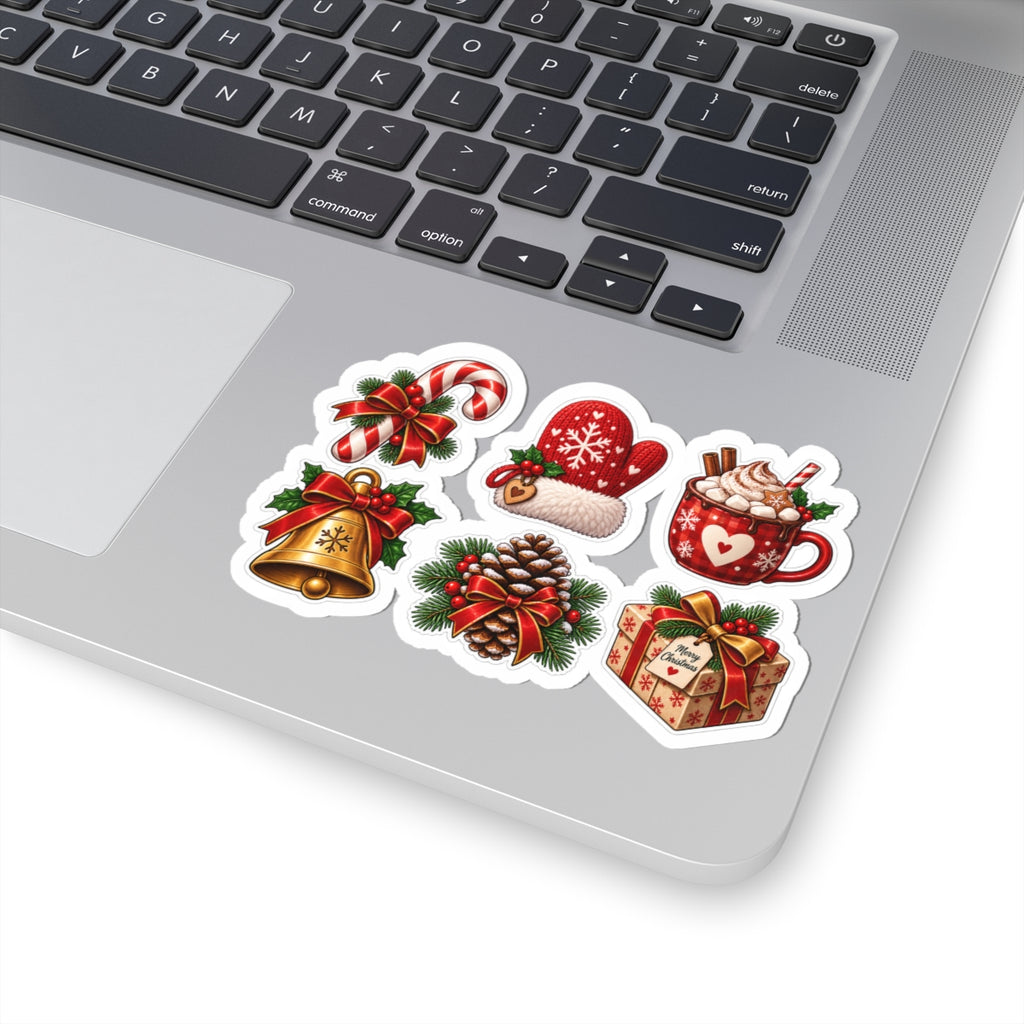Christmas Cozy Icons Kiss-Cut Stickers | Holiday Pinecone Mug Bell Gift