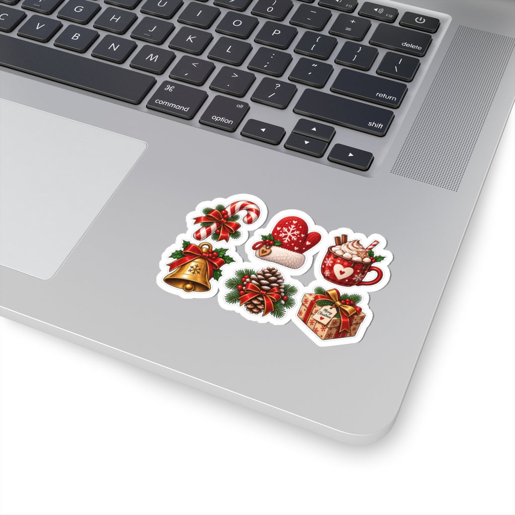 Christmas Cozy Icons Kiss-Cut Stickers | Holiday Pinecone Mug Bell Gift