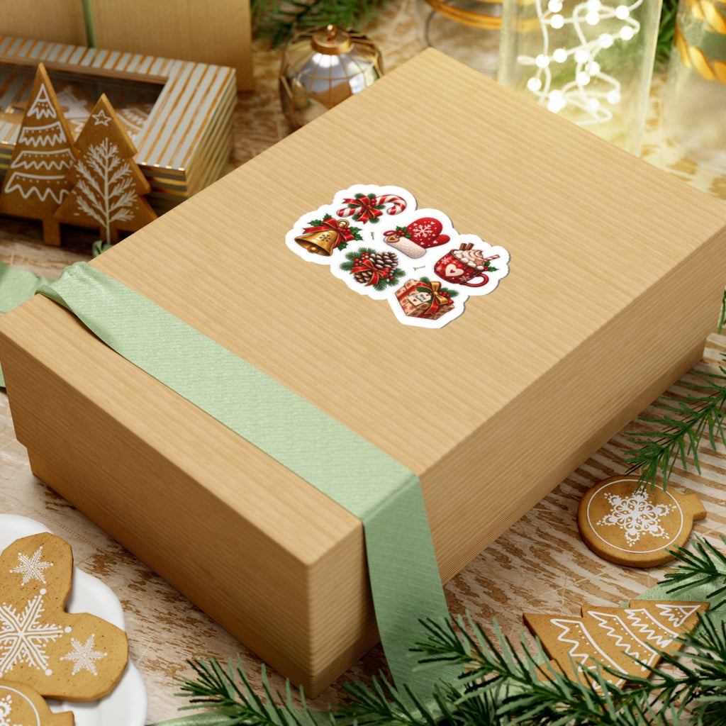 Christmas Cozy Icons Kiss-Cut Stickers | Holiday Pinecone Mug Bell Gift