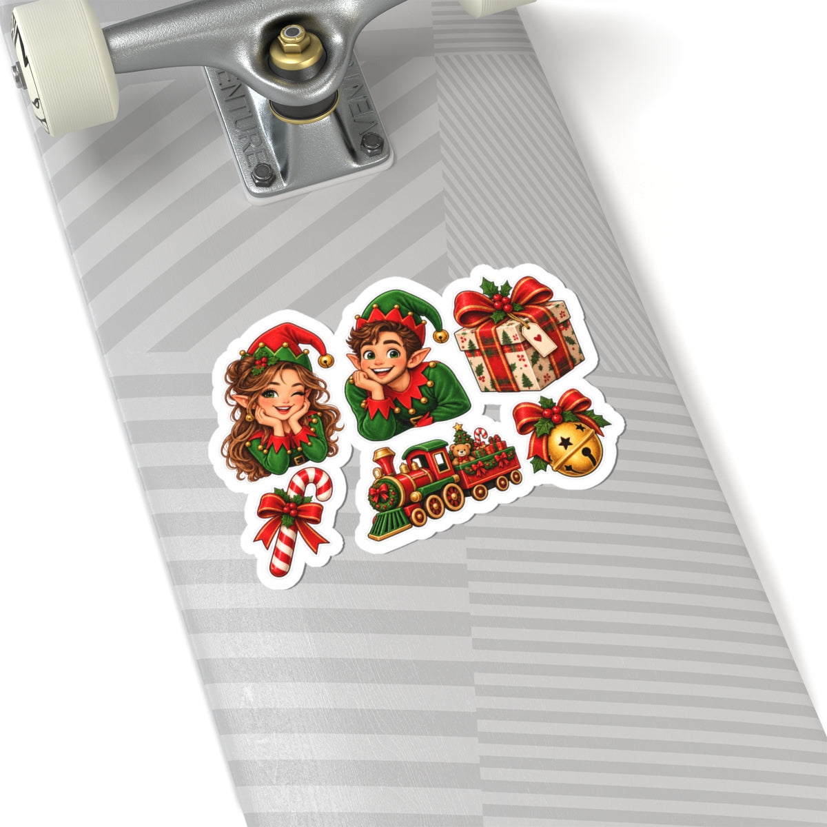 Christmas Elves and Holiday Icons Kiss-Cut Stickers | Train, Presents, Candy Cane