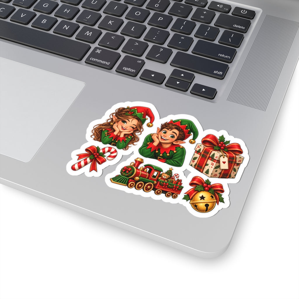 Christmas Elves and Holiday Icons Kiss-Cut Stickers | Train, Presents, Candy Cane