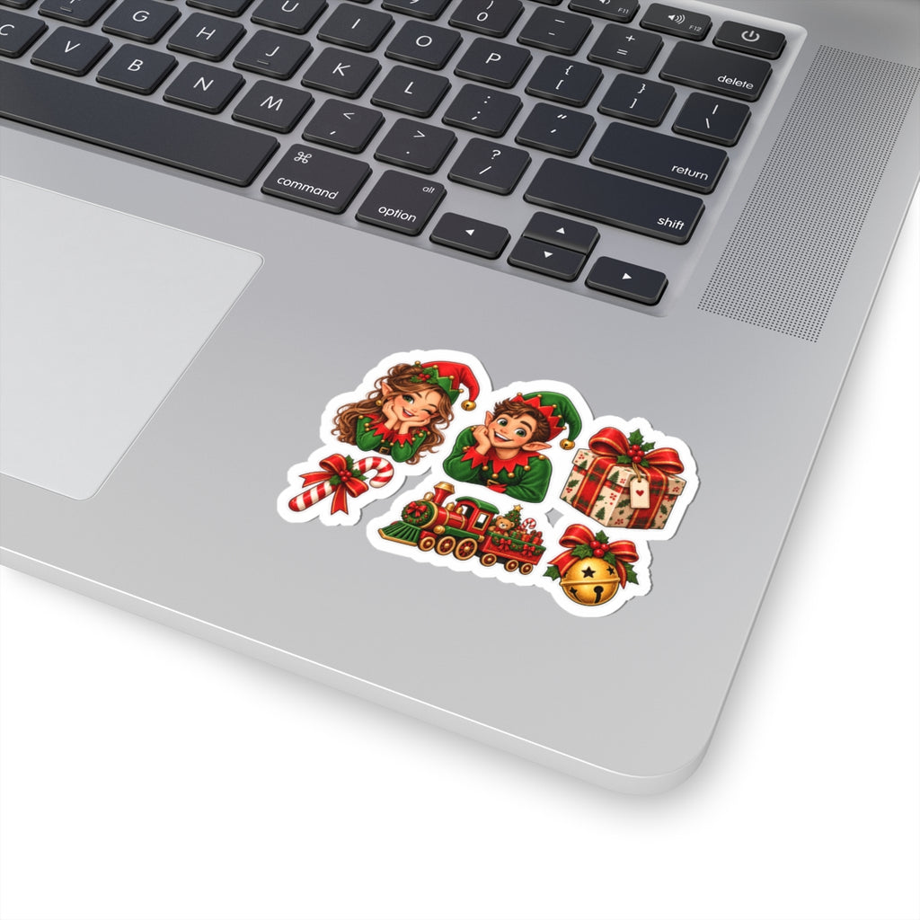 Christmas Elves and Holiday Icons Kiss-Cut Stickers | Train, Presents, Candy Cane