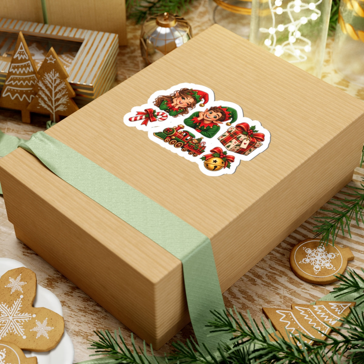 Christmas Elves and Holiday Icons Kiss-Cut Stickers | Train, Presents, Candy Cane