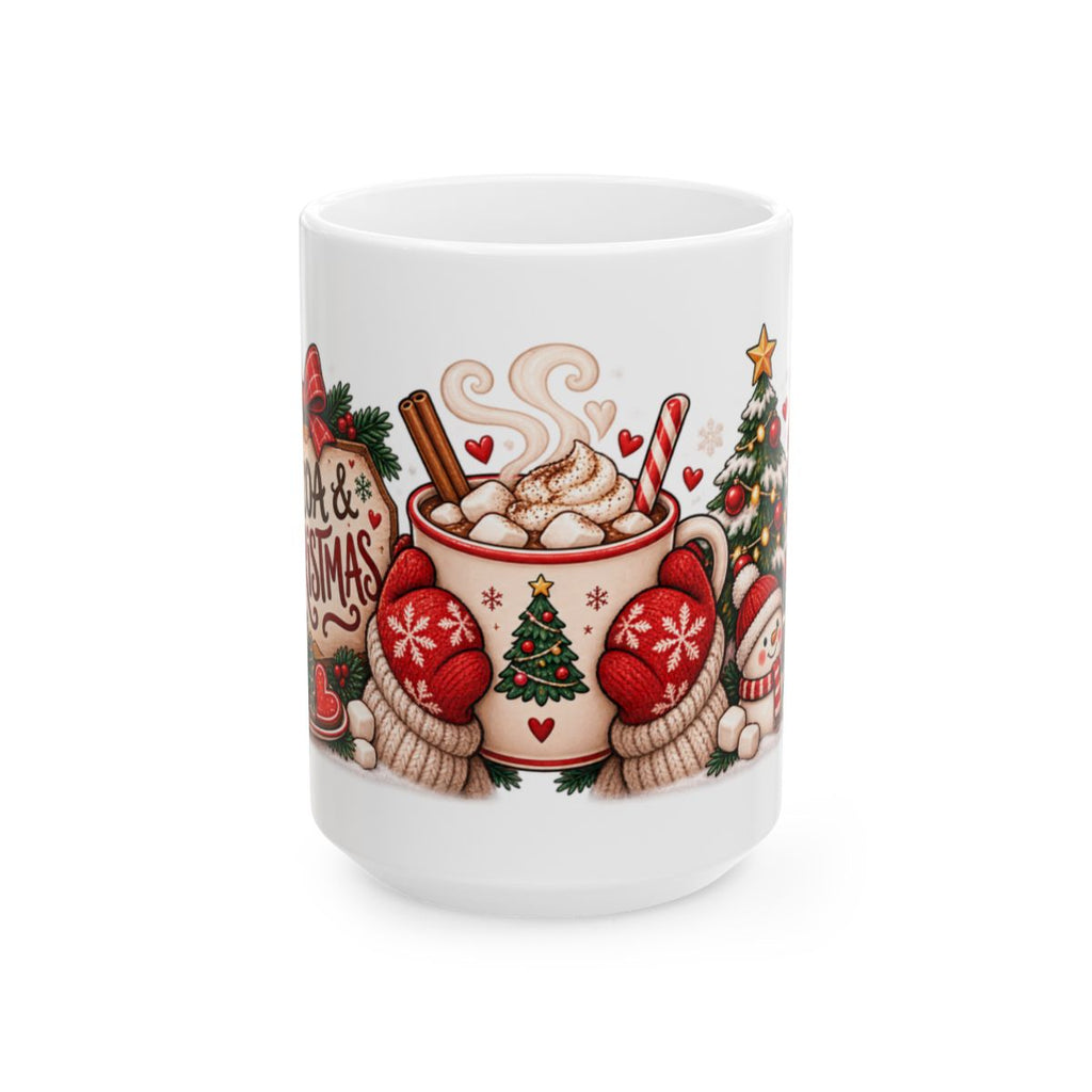 Christmas Hot Cocoa Mug | Holiday Cocoa Cup with Mittens, Tree & Candy Canes