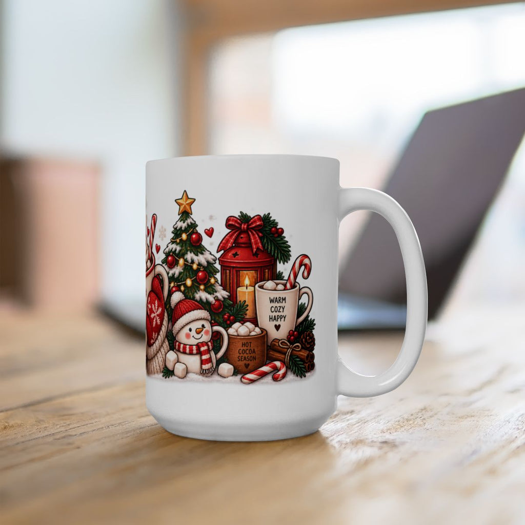Christmas Hot Cocoa Mug | Holiday Cocoa Cup with Mittens, Tree & Candy Canes