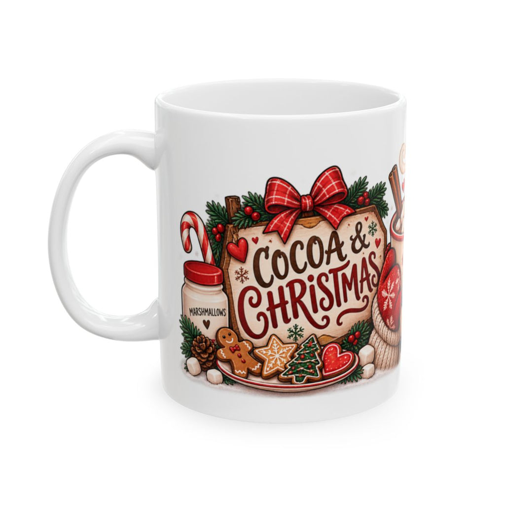 Christmas Hot Cocoa Mug | Holiday Cocoa Cup with Mittens, Tree & Candy Canes