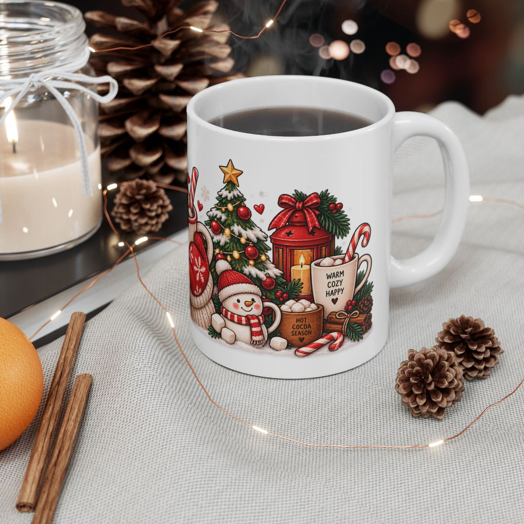 Christmas Hot Cocoa Mug | Holiday Cocoa Cup with Mittens, Tree & Candy Canes