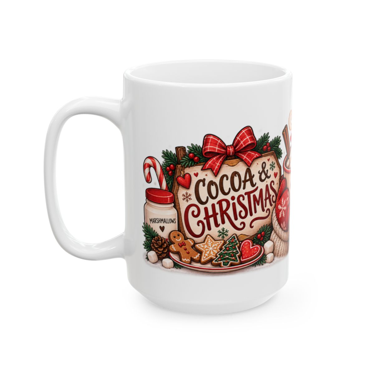 Christmas Hot Cocoa Mug | Holiday Cocoa Cup with Mittens, Tree & Candy Canes