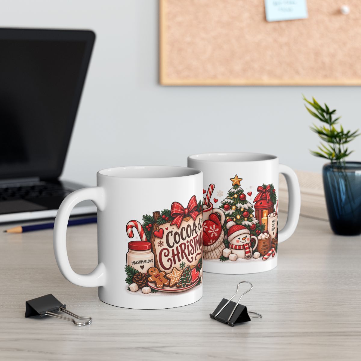 Christmas Hot Cocoa Mug | Holiday Cocoa Cup with Mittens, Tree & Candy Canes