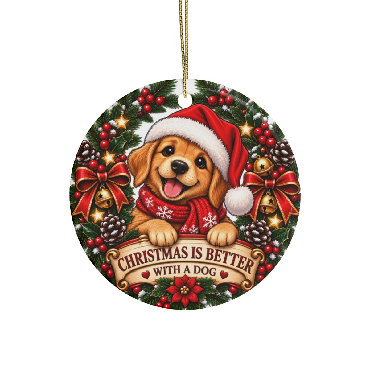 Christmas Is Better With a Dog Ornament | Ceramic Holiday Ornament